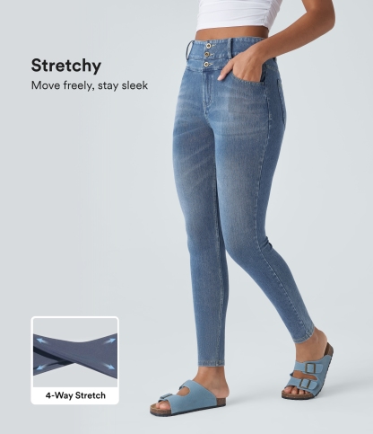 FlexHigh Waisted Zipper Pockets Casual Skinny Jeans