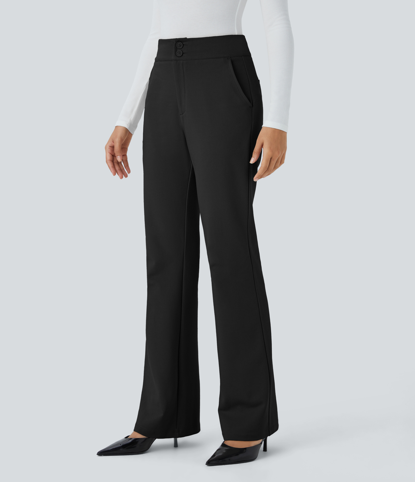 FlexHigh Waisted Zipper Pocket Slim Fit Work Pants