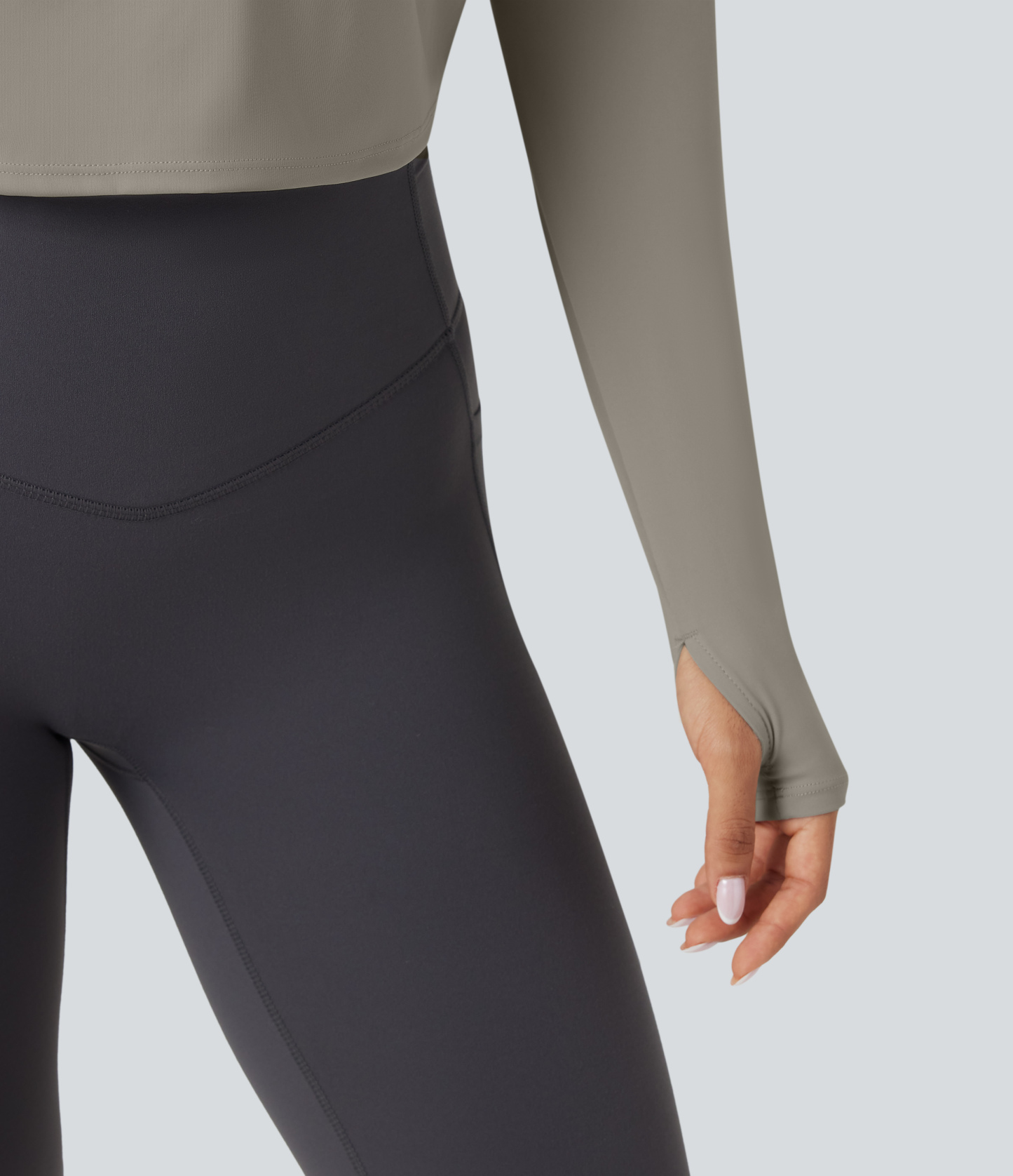 SoftlyZeroQuickDry Backless Twist-back Long Sleeve Thumb Holes 2-in-1 Yoga Sports Top