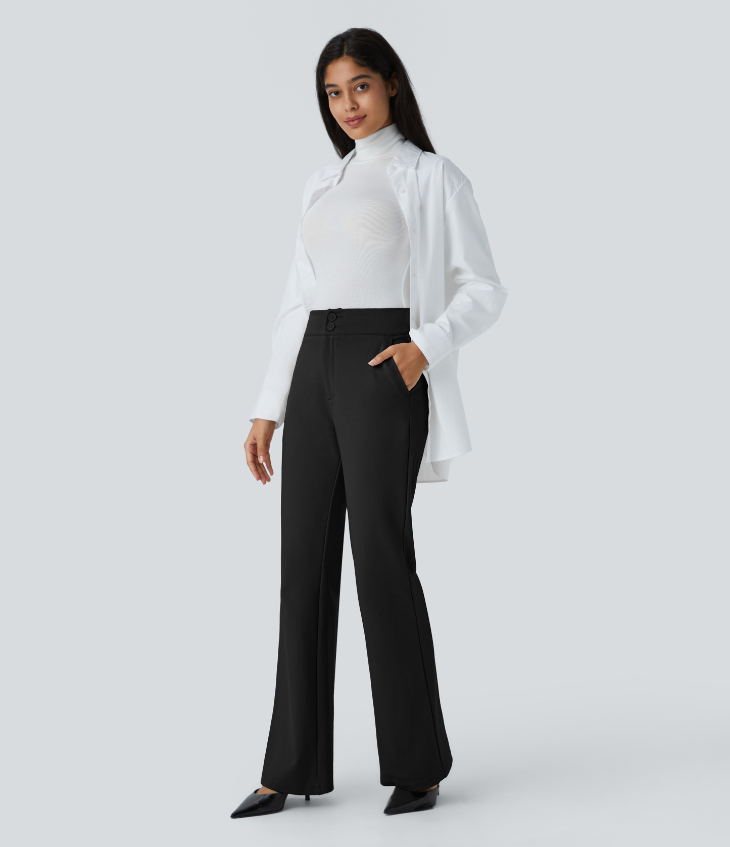 FlexHigh Waisted Zipper Pocket Slim Fit Work Pants