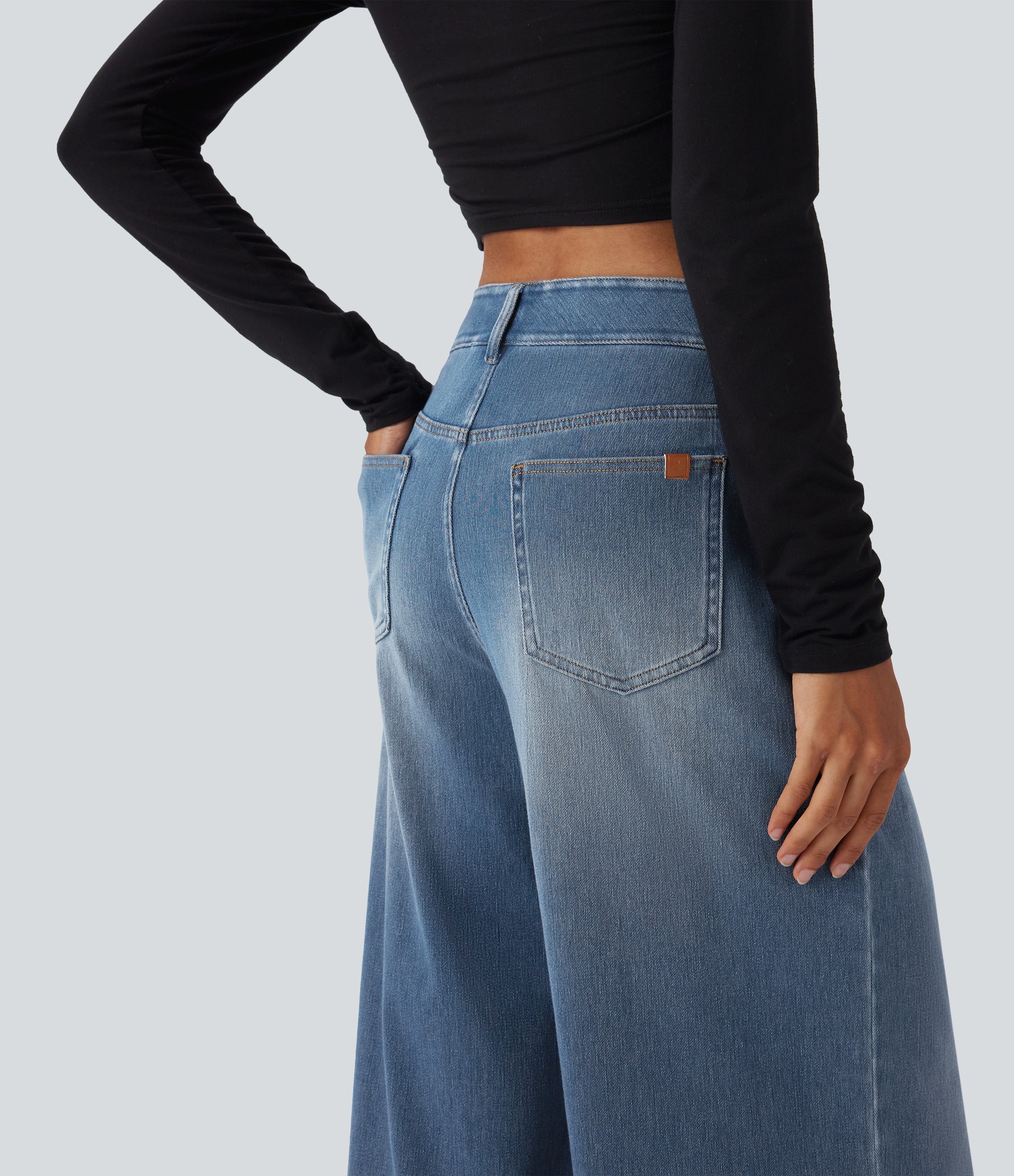FlexMid Rise Wide Leg Casual Jeans with Pockets