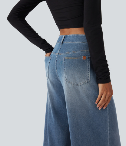 FlexMid Rise Wide Leg Casual Jeans with Pockets