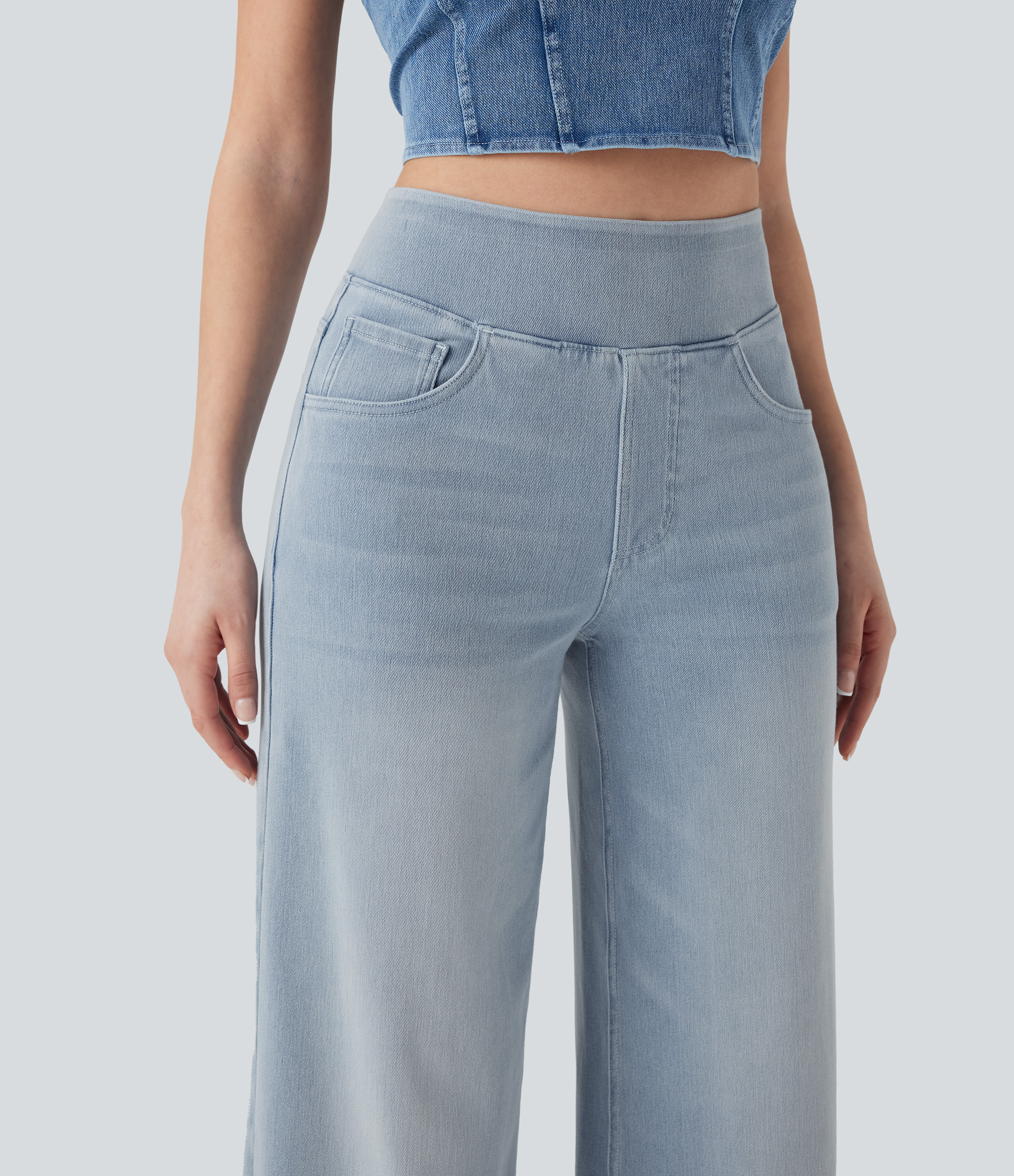 FlexHigh Waisted Pockets Baggy Wide Leg Washed Casual Jeans