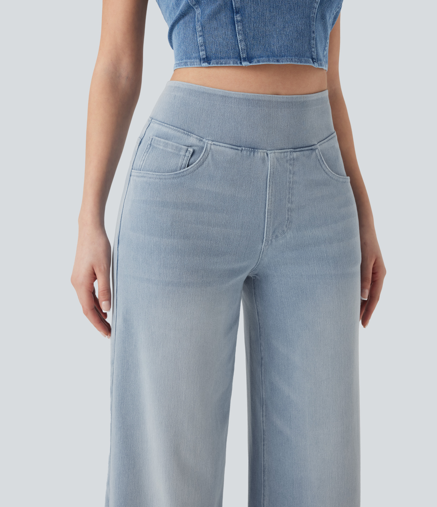 FlexHigh Waisted Pockets Baggy Wide Leg Washed Casual Jeans