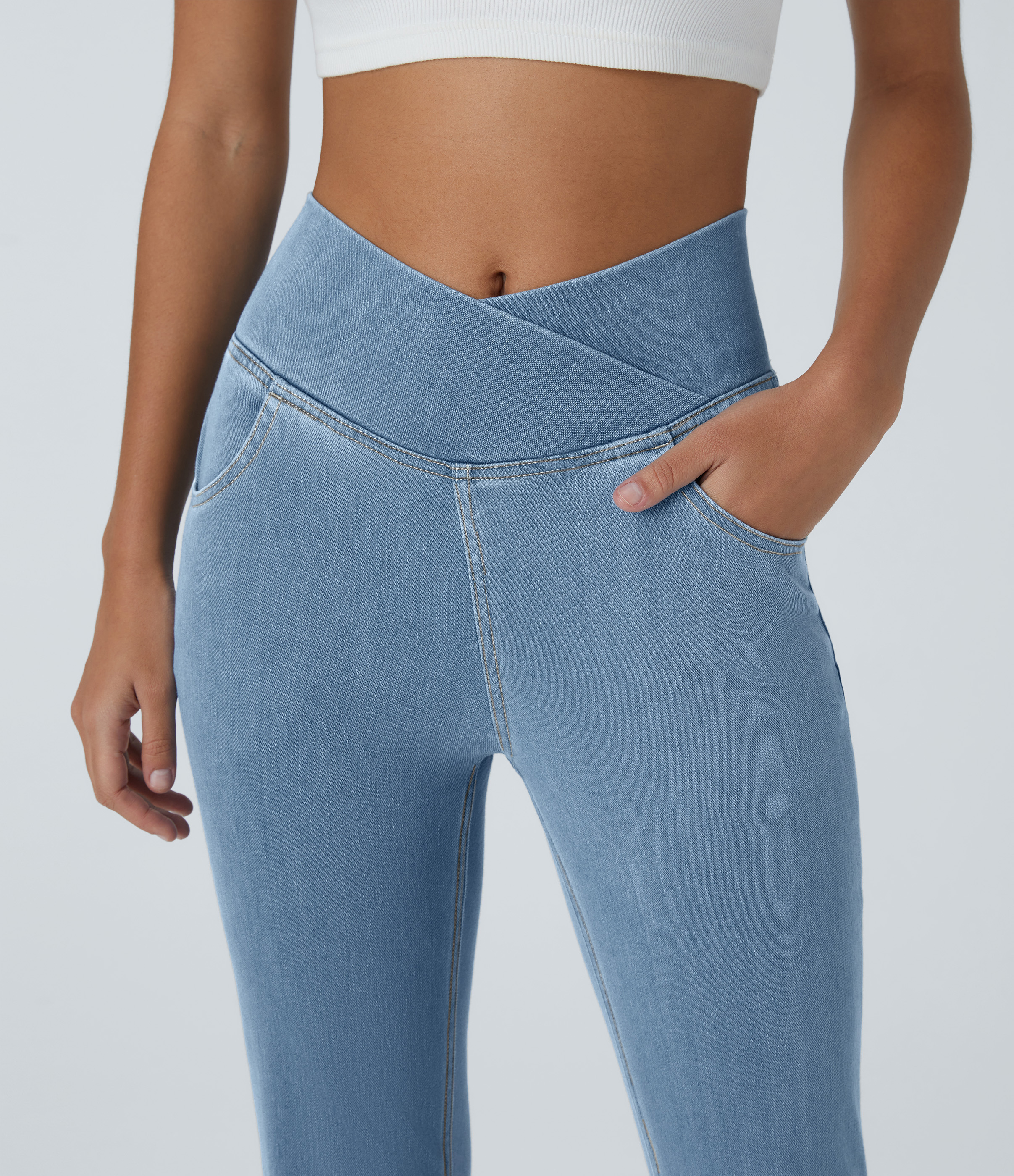 FlexHigh Waisted Crossover Pocket Washed Casual Jeans