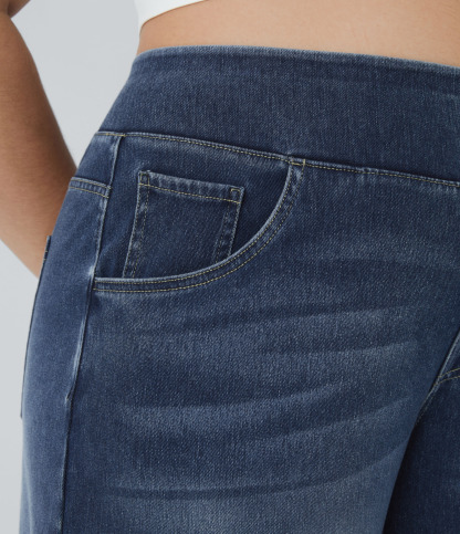 FlexHigh Waisted Pockets Baggy Wide Leg Washed Casual Plus Size Jeans