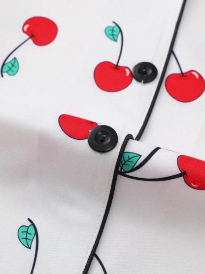 Women's Lemon Fruit Pattern Sleepwear Set, Casual Long Sleeve Button-Down Top & Elastic Pants, Comfortable Home Wear for Spring Fall