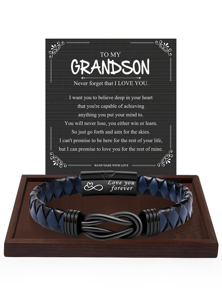 Knotted Infinity Bracelet for Grandson, Perfect Gift for Christmas & Birthdays, Stocking Stuff for Grandson, Stylish Artificial Leather Accessory for All Occasions