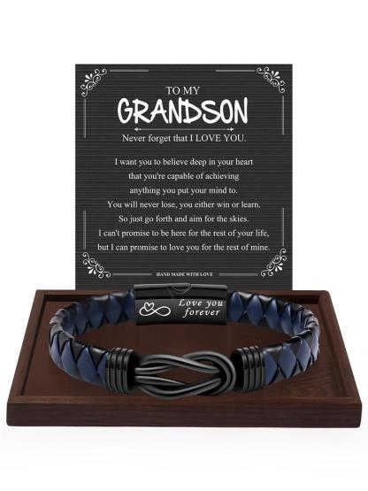 Knotted Infinity Bracelet for Grandson, Perfect Gift for Christmas & Birthdays, Stocking Stuff for Grandson, Stylish Artificial Leather Accessory for All Occasions