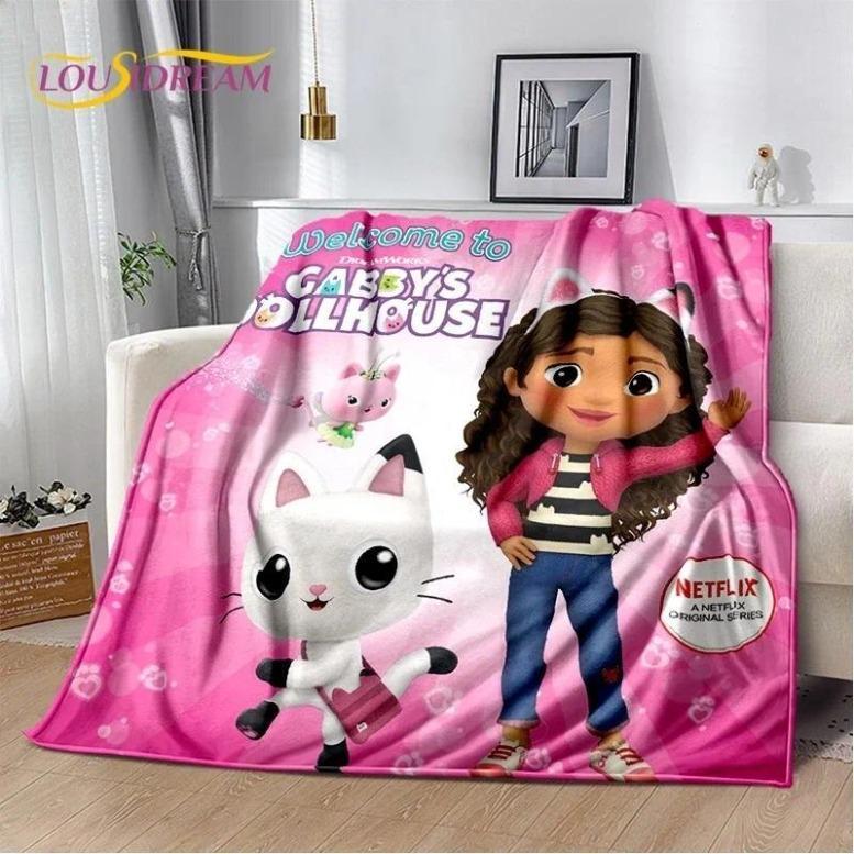 Cartoon Cute Gabbys Dollhouse Girl Soft Blankets,Keep Warm Throw Blanket Comfortable Blanket For Picnic Beds Sofa Home BedroomFlannel BlanketGift For Men & Women, Gift For Kids, Birthday Gift,Christmas,Halloween Blanket