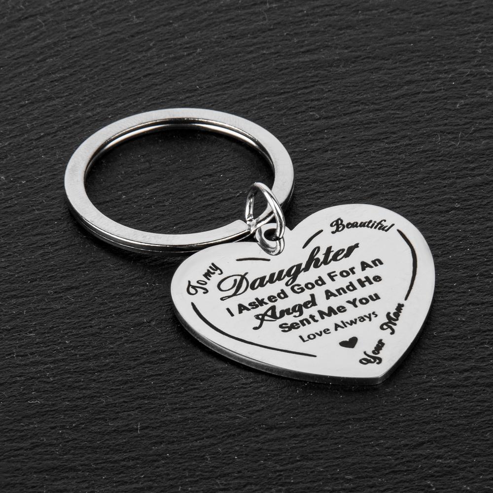 2 pcs Stainless Steel Keychain Key Rings With 'To My Daughter', Perfect Gift For New Year, Christmas Gift, Perfect Gift For Loved Ones Charm Blessing Angel