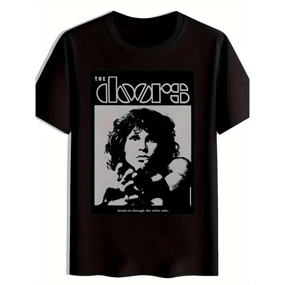 The Doors Vintage Rock Band Graphic T-Shirt - Retro Music Tee with Jim Morrison Print, 95% Cotton 5% Elastane Blend, Casual Fashion