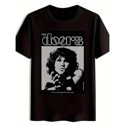 The Doors Vintage Rock Band Graphic T-Shirt - Retro Music Tee with Jim Morrison Print, 95% Cotton 5% Elastane Blend, Casual Fashion