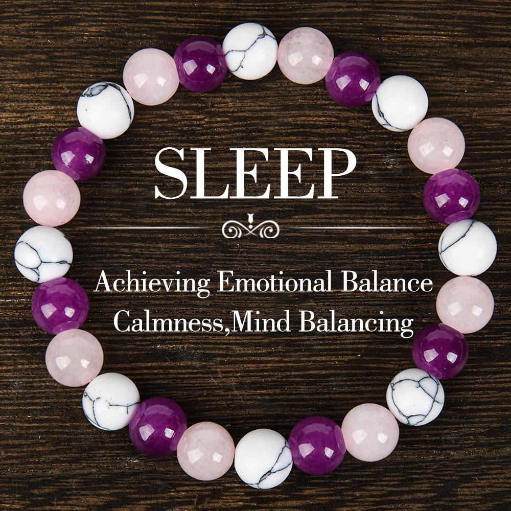 Sleep Aid Handmade White Turquoise And Crystal Bead Bracelet, Perfect Gift For Men And Women, Elastic Bracelet, Send Friends And Relatives, Brings Serenity & Luck - Infused With Prosperity Energy