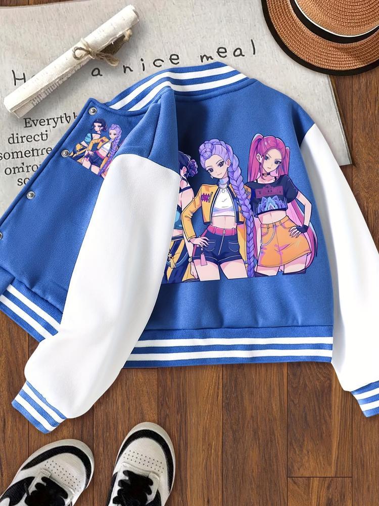 KPOP – The Huntress Girl Group Girls Halloween Christmas Short Baseball Jacket, Casual Sports School Uniform, Anime Character Design, Elastic Fabric, Fall Winter Outerwear