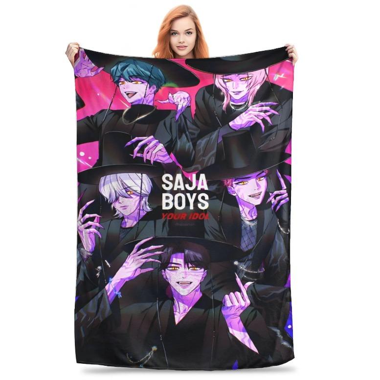 KPop Demon Hunters Anime Flannel Blankets Winter Soft Bedding Throws For Kids Outdoor Graphic Bedspread Sofa Bed Covergift For Men & Women, Halloween