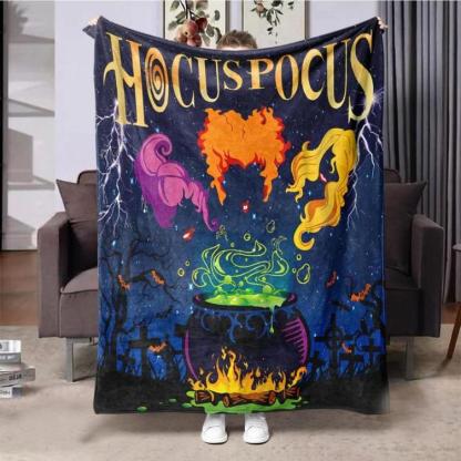 Hocus Pocus Themed Flannel Blanket, 1 Count Soft Washable Throw Blanket, Bedding Supplies For Home Office Travel Camping, Man Women Gift, Halloween