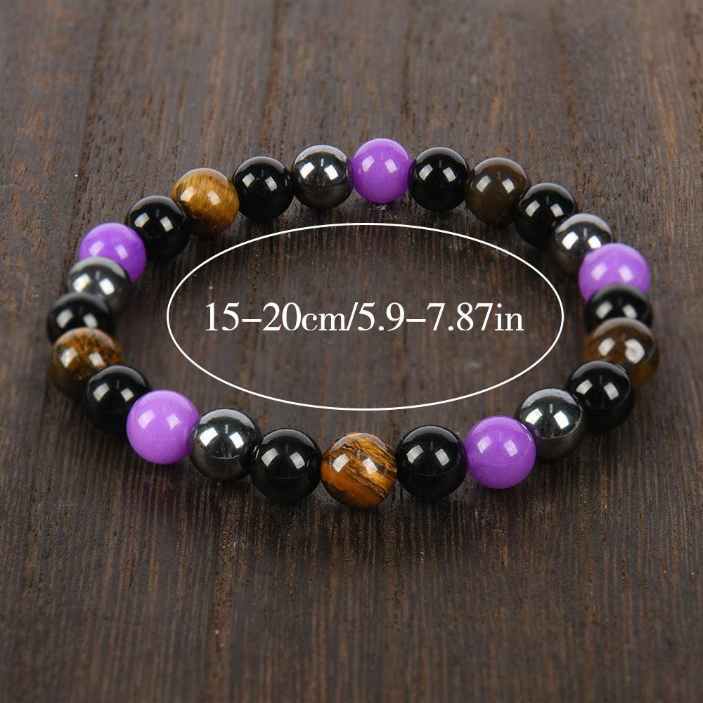 1pc Natural Tiger Eye & Amethyst Beaded Bracelet, Elastic Protection Crystal Bracelet For Men And Women, Unscented Solid Jewelry Gift
