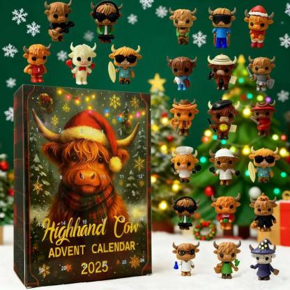 Highland Cow Advent Calendar 2025, 24 Days Surprise Countdown Calendar Gift Box, Perfect for Holiday Decorations and Festive Fun Ideal, Highland Cow Lovers and Christmas Celebrations VNP