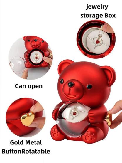 Heart Jewelry Set with Bear & Rose Gift Box, Including Heart Pendant Necklace & Ring & Earrings & Bracelet, Fashion Jewelry for Party, Daily Decor, Trendy All-match & Exquisite Jewelry for Birthday Gift, Mother's Day Gift