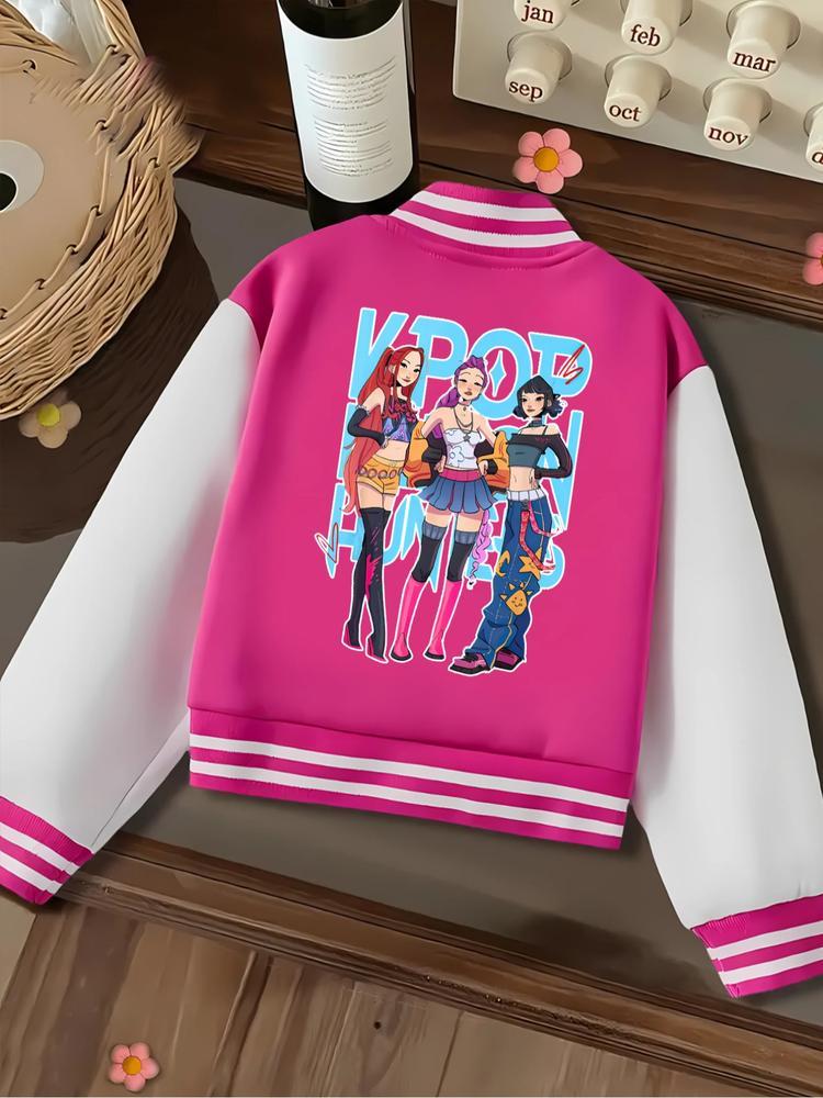 Girls Halloween Ghost Festival Short Baseball Jacket, Casual Sporty School Uniform, Elastic Fabric, Youth Outdoor Indoor Activities, Teen Titans Jackets
