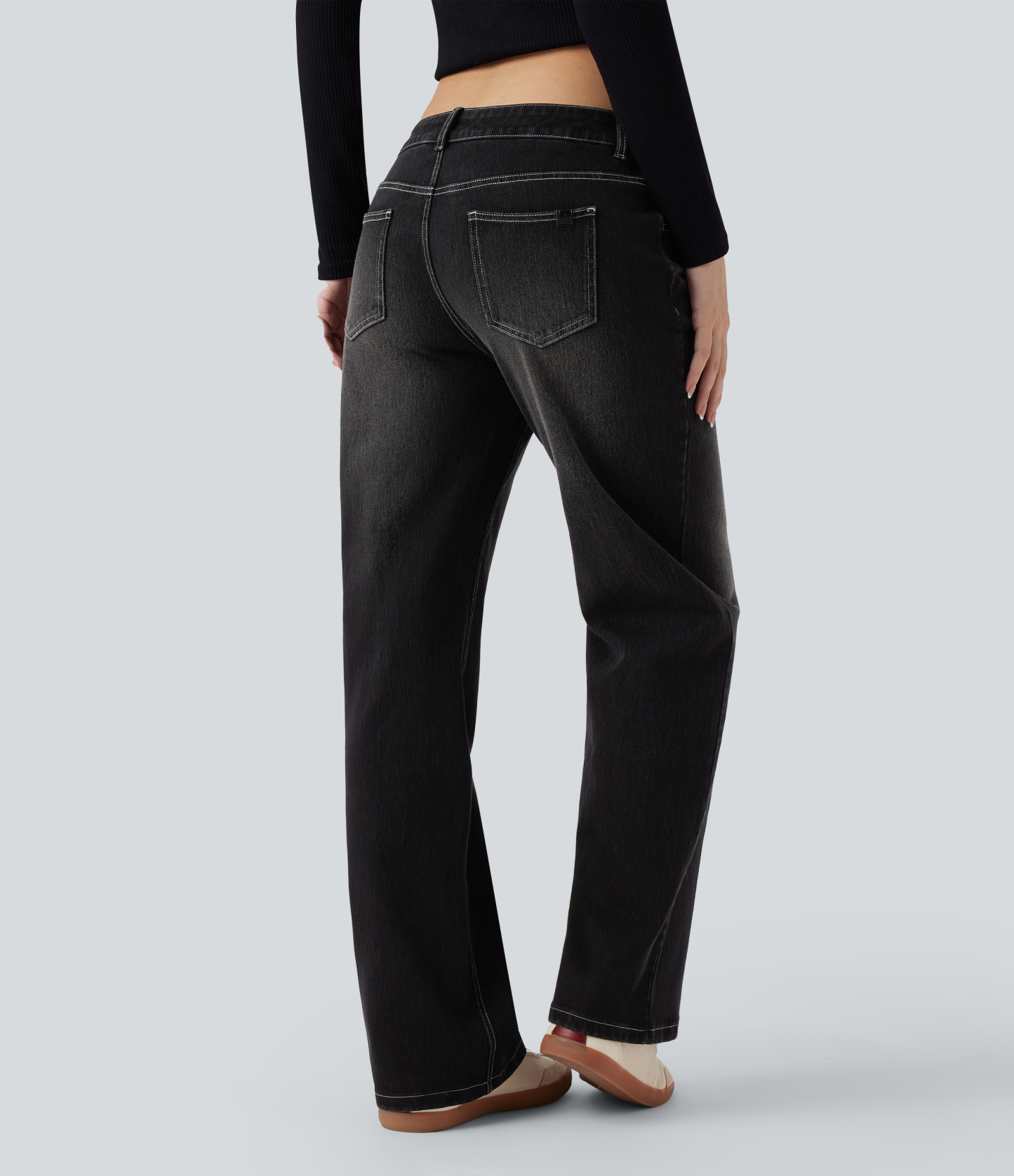 FlexAsymmetric Low Rise Straight Leg Casual Jeans with Pockets