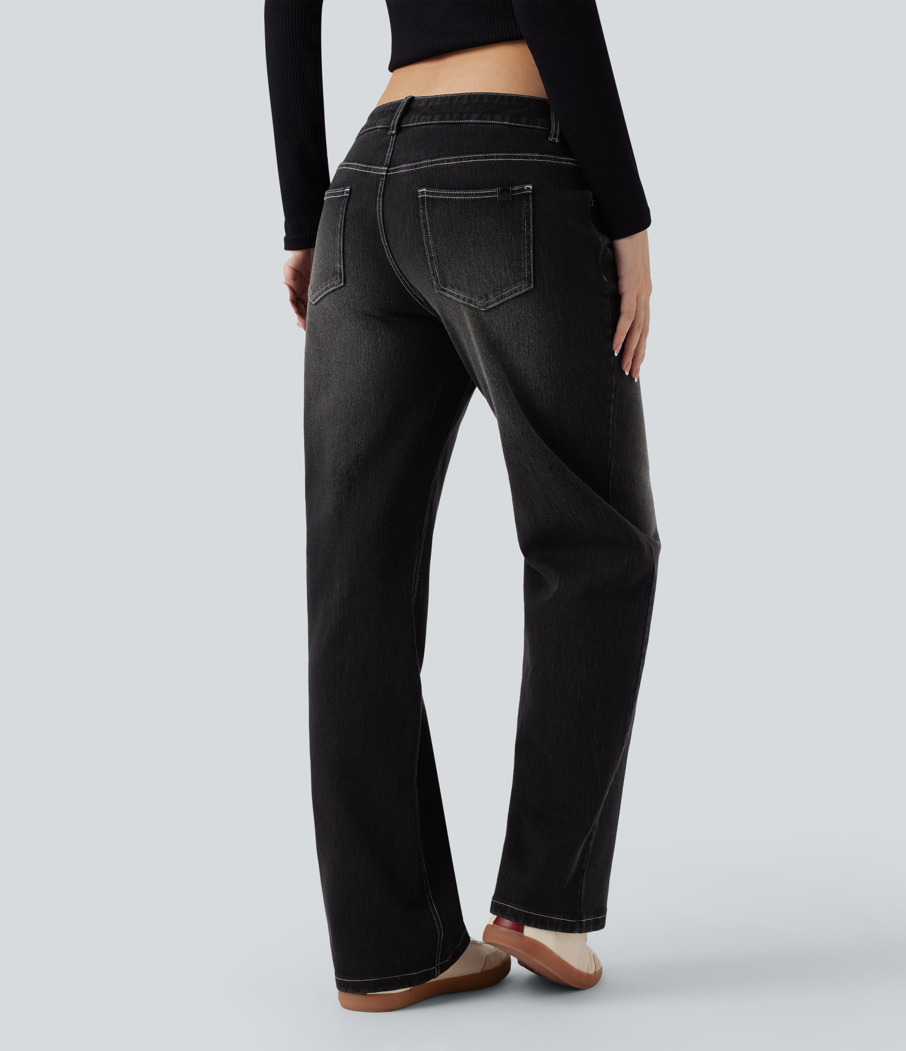 FlexAsymmetric Low Rise Straight Leg Casual Jeans with Pockets