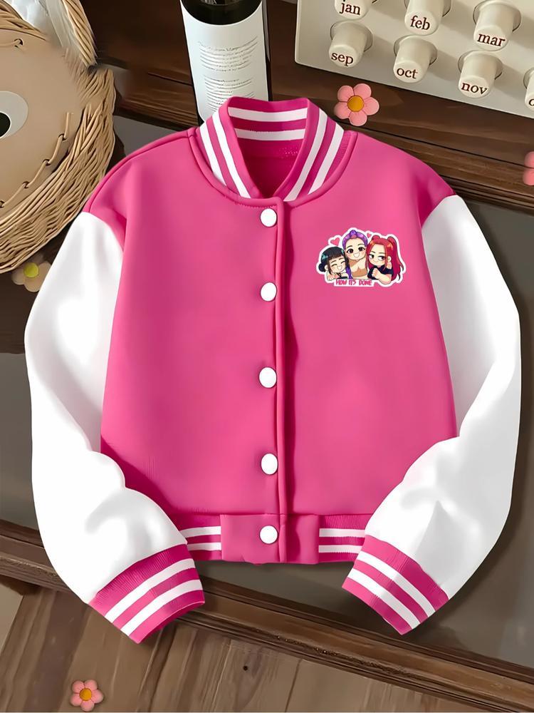 Girls Halloween Ghost Festival Short Baseball Jacket, Casual Sporty School Uniform, Elastic Fabric, Youth Outdoor Indoor Activities, Teen Titans Jackets