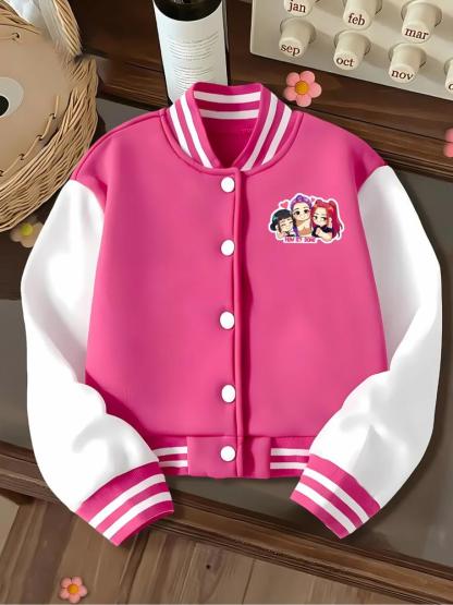 Girls Halloween Ghost Festival Short Baseball Jacket, Casual Sporty School Uniform, Elastic Fabric, Youth Outdoor Indoor Activities, Teen Titans Jackets