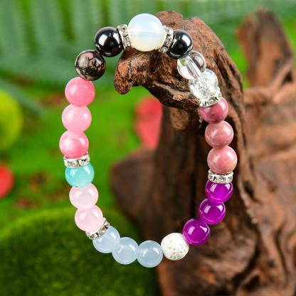 Handmade Crystal Bracelet - Rose Quartz, Tiger's Eye Stone And Mixed Gemstones, Boho Chic Cute Elastic Jewelry, April Birthday Stone, Perfect For Everyday Wear And Gift Giving, Empath Protection, Infused With Prosperous Energy