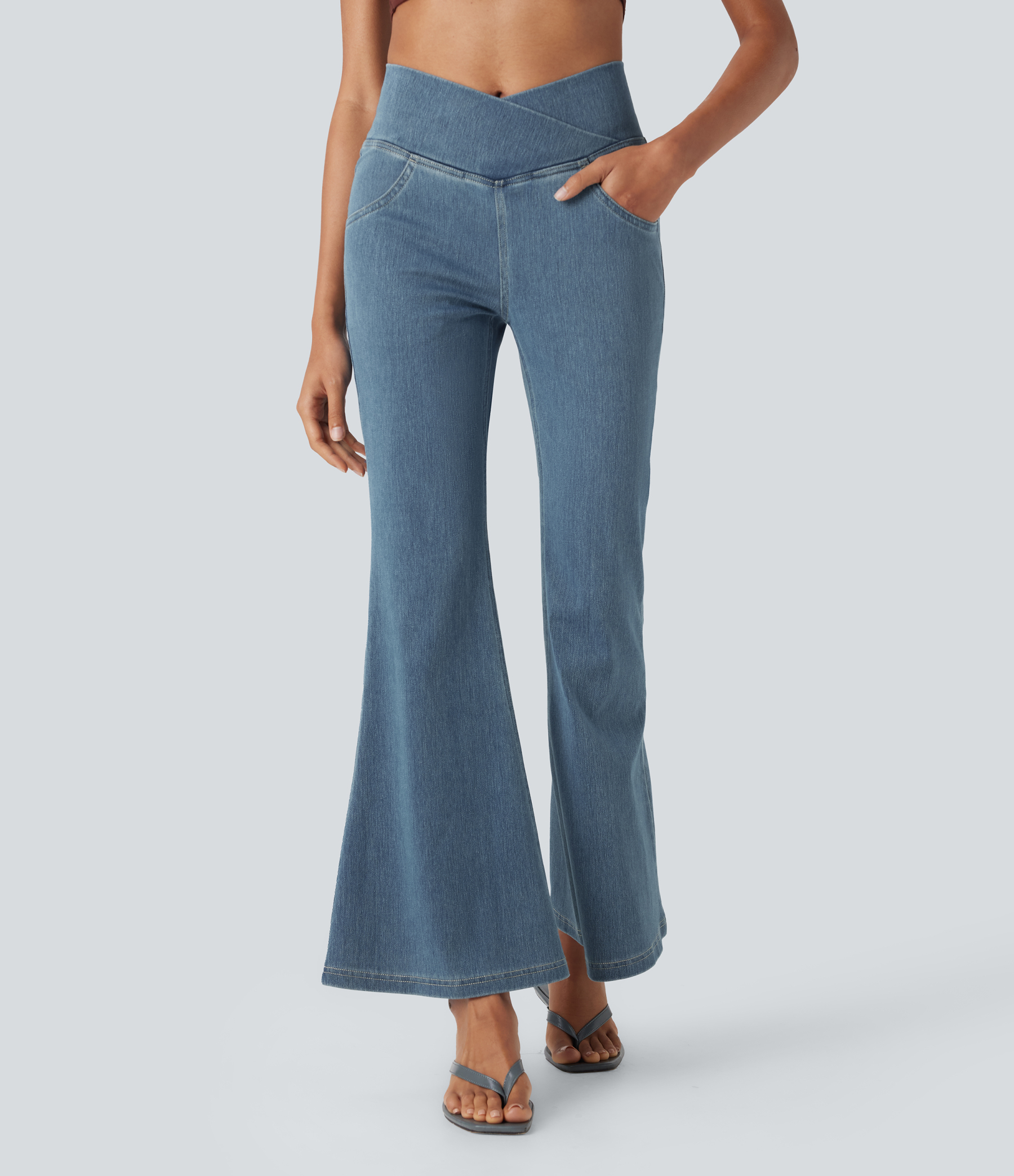 FlexHigh Waisted Crossover Pocket Washed Casual Jeans