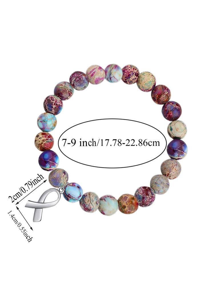 Cancer Survivor Gifts for Men Women, Breast Cancer Awareness Bracelets, Healing Natural Stone Beaded Bracelets, Inspirational Bracelets Gifts for Men Women