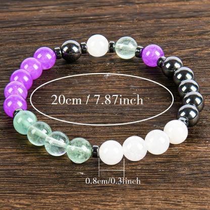 Crystal Bracelet - Allotherapy Focus And Clarity Aid, 8mm Bead Jewelry For Determination And Concentration, Physical Form Elastic Wrist Rosary, Brings Serenity & Luck Colorblock Beaded Crystal Bracelet