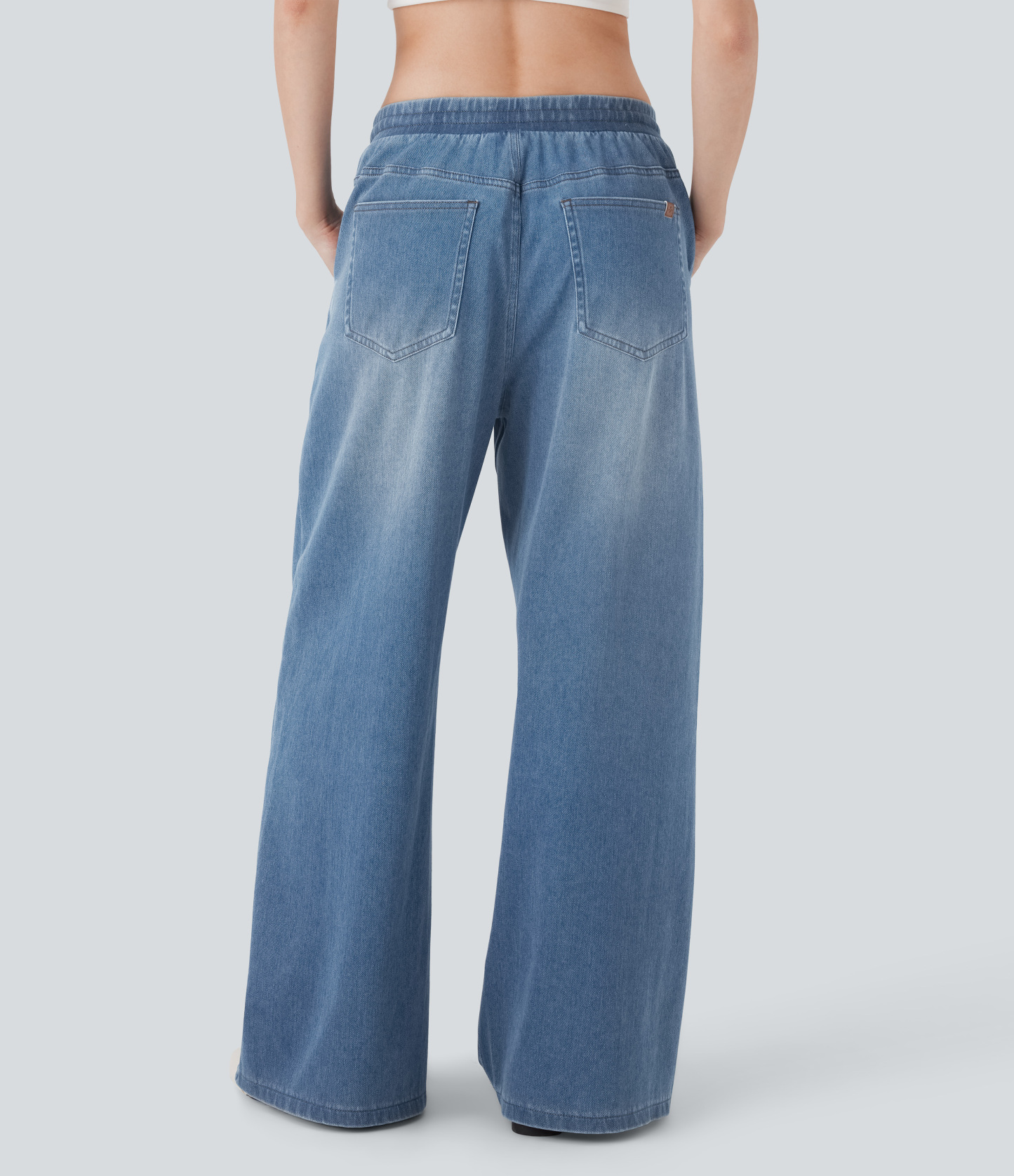 FlexLow Rise Drawstring Stretchy Knit Casual Baggy Sweatpants Jeans with Multiple Pockets