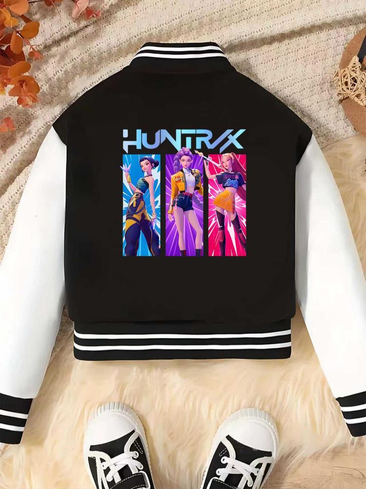 Girls Short Baseball Jacket Coat, Casual Sports School Uniform, Elastic Fabric, Trendy Kids Clothing, Fall & Winter Halloween Option