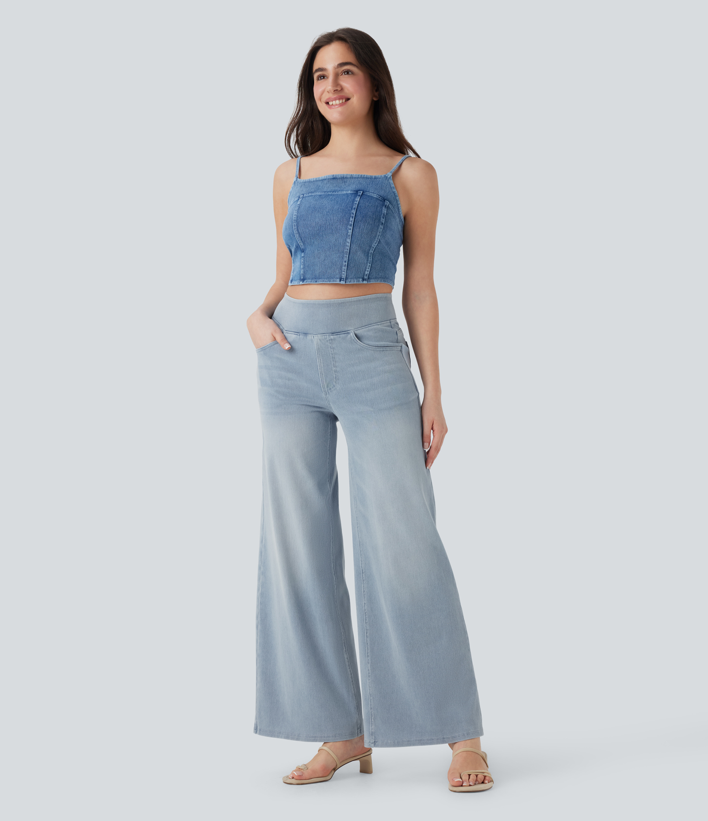 FlexHigh Waisted Pockets Baggy Wide Leg Washed Casual Jeans