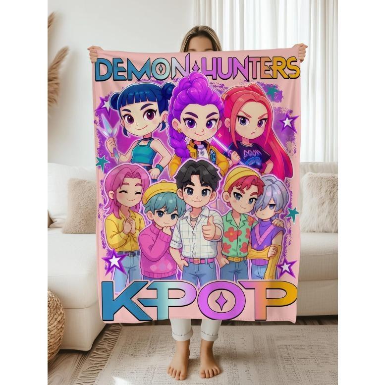 K-Pop Demon Hunters Huntrix Blanket,K Pop Cozy Throw, Anime Lovers Gift Blanket,Huntrix Rumi, Mira, Zoey Blanket,2025 Anime Flannel Throw,K-pop Demon Hunters Merch