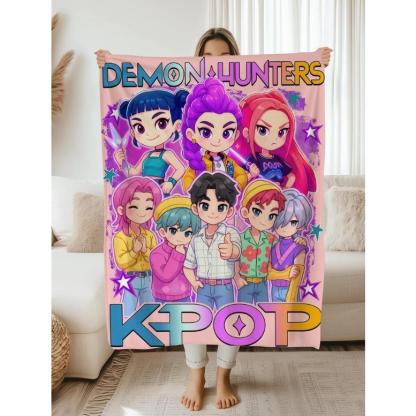 K-Pop Demon Hunters Huntrix Blanket,K Pop Cozy Throw, Anime Lovers Gift Blanket,Huntrix Rumi, Mira, Zoey Blanket,2025 Anime Flannel Throw,K-pop Demon Hunters Merch