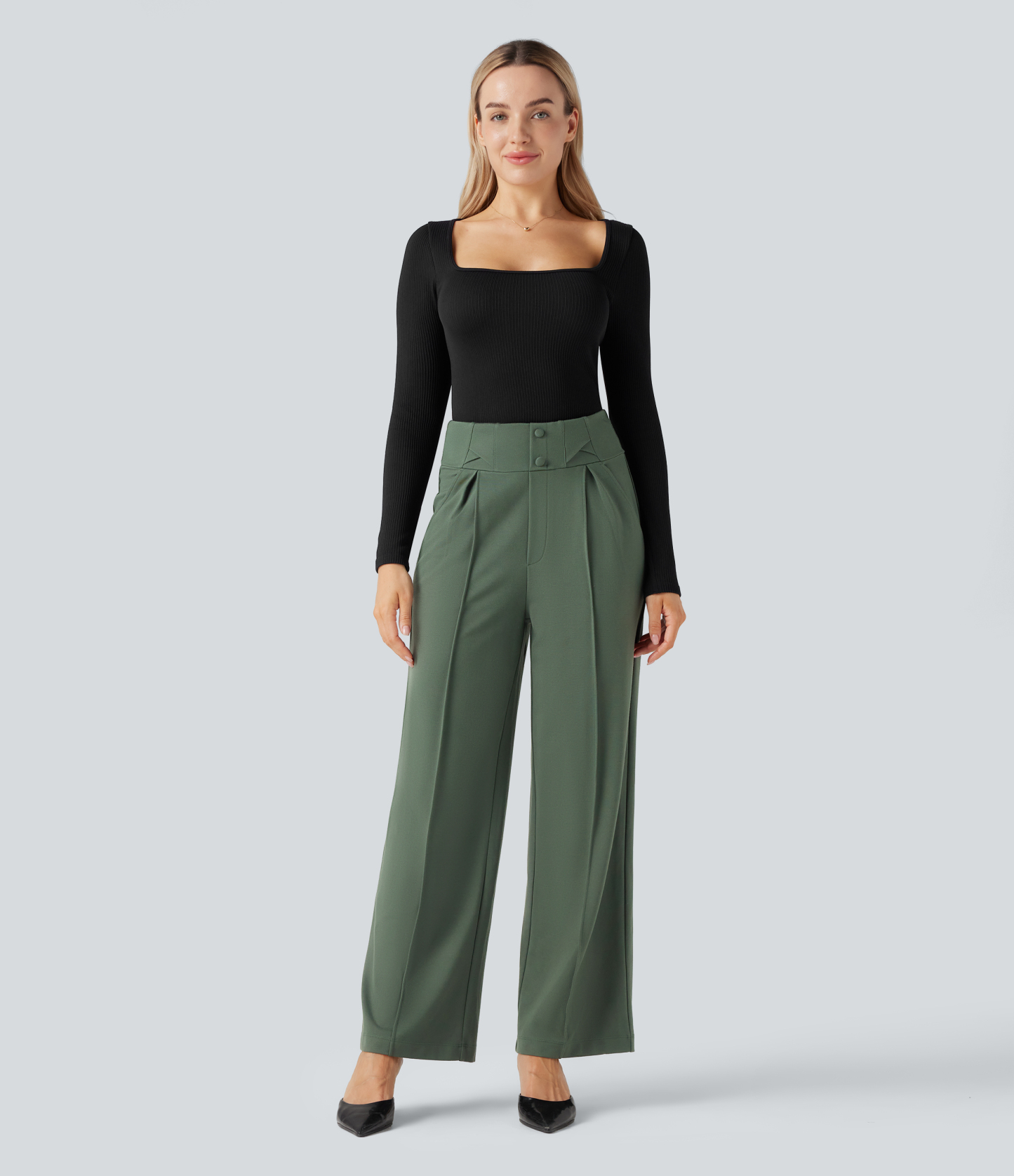 FlexHigh Waisted Straight Leg Work Pants with Pockets