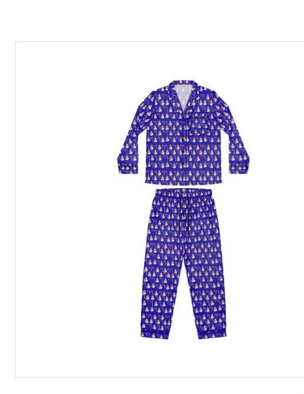 Love Christmas Pajamas Set - Blue Snowman Print Long Sleeve Top & Matching Bottoms for Cozy Nights