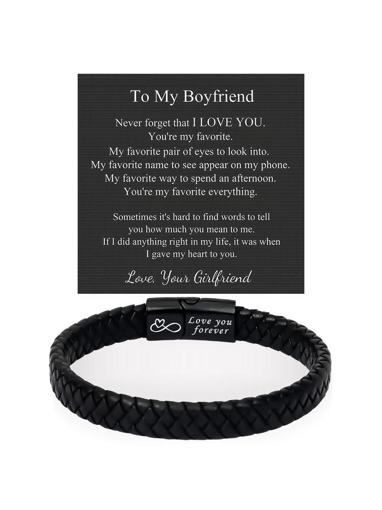 1PC Christmas Gift for Boyfriend, Gifts for Boyfriend, Birthday Gifts for Boyfriend from Girlfriend Leather Bracelets, Knotted Bracelets Jewelry for Boyfriend & Gift Card, Elegant Minimalist Bangle