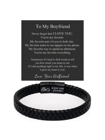 1PC Christmas Gift for Boyfriend, Gifts for Boyfriend, Birthday Gifts for Boyfriend from Girlfriend Leather Bracelets, Knotted Bracelets Jewelry for Boyfriend & Gift Card, Elegant Minimalist Bangle