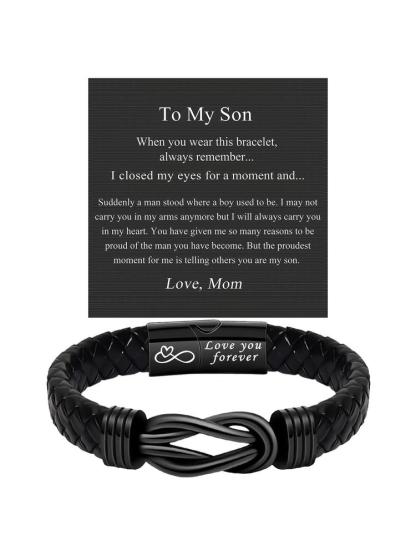 Christmas & Birthday Gift for Son, Meaningful Leather Bracelet for Son from Mom, Stocking Stuff for Son, Casual All-Season Wear, Durable & Stylish Accessory