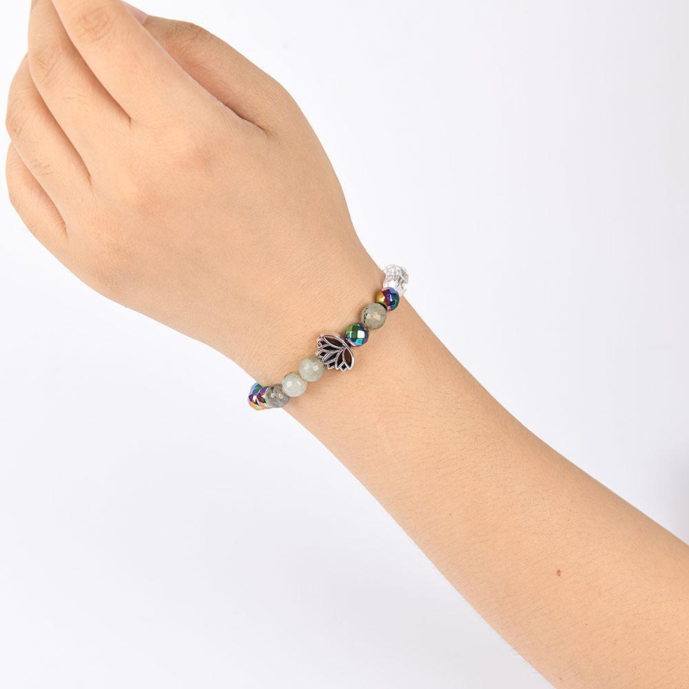 Natural Stone Bracelet  - Sparkling Artificial Crystal Jewelry , Meditation Yoga Lotus Jewelry Gift unity  bracelet pulsera  amatista beaded  jewelry protection bracelet fashion artificial Colorblock Beaded Crystal Bracelet chakra bracelet