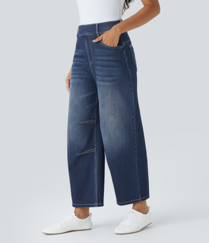 FlexMid Rise Pockets Barrel Leg Casual Jeans