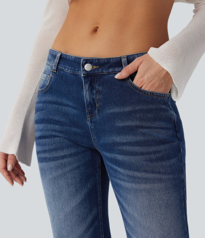 FlexLow Rise Flare Washed Casual Jeans with Pockets