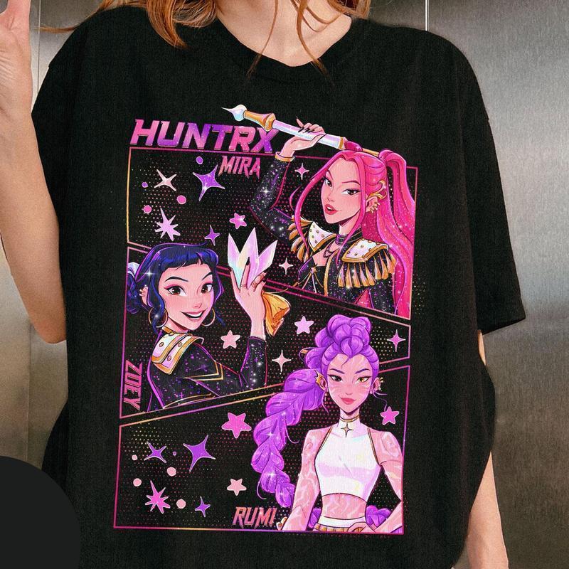 Kpop Demon Hunters Jinu Manga Graphic Tee, Kpop Huntrix Demon Hunter Shirt, Saja Girls Kpop T-Shirt for Men, Women Cotton Fabric
