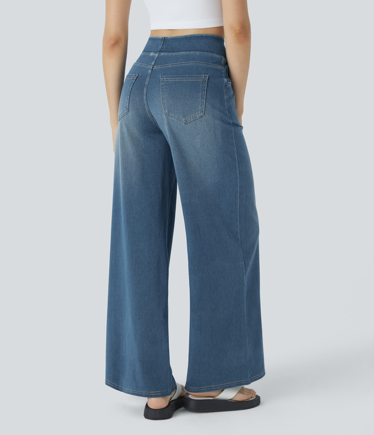 FlexHigh Waisted Pockets Baggy Wide Leg Washed Casual Jeans