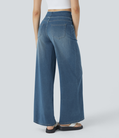 FlexHigh Waisted Pockets Baggy Wide Leg Washed Casual Jeans