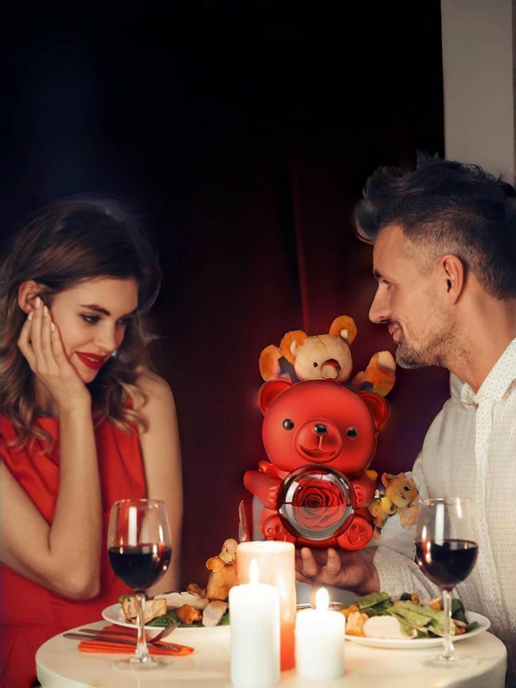 Women's Elegant Heart Design Pendant Necklace with Bear Shaped Rose Gifts Box, Exquisite Trendy Pendant Necklace, Chic Jewelry Set for Girlfriend